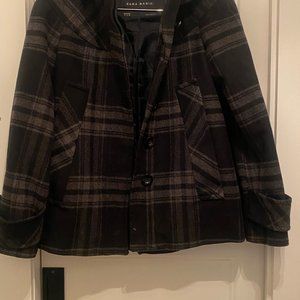ZARA BASIC coat dark grey and black plaid, womens Small